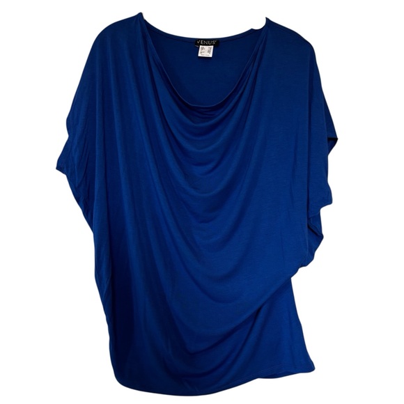 VENUS Tops - VENUS Women's Flattering Blue Drape Blouse